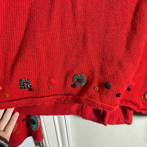 ELEMENTS Women’s button down cardigan sz L fun patchwork colorful beaded - Picture 8 of 8